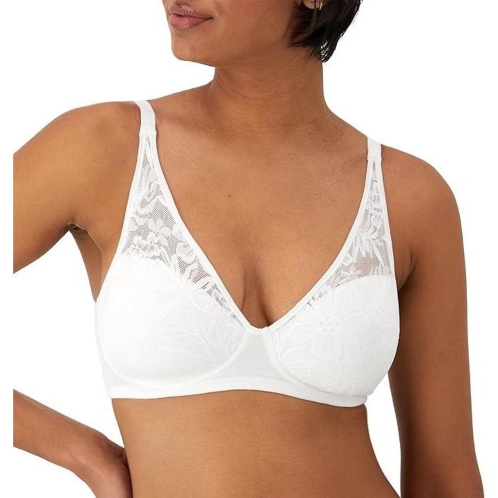 Bali Wireless Lace Cotton Modal Adjustable T-Shirt Bra w/ Lace - White - Size XL